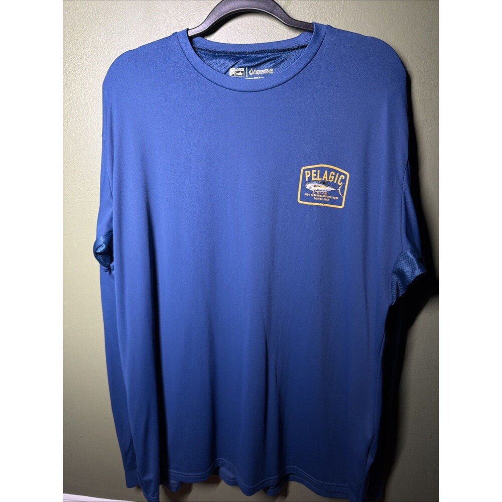 Pelagic Aquatek Game Fish Yellowfin Tuna Long Sleeve Fishing Shirt 2XL Blue